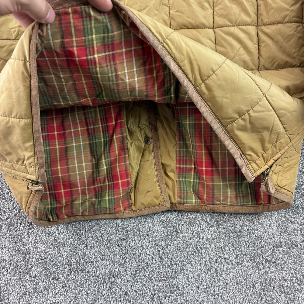 Polo Ralph Lauren Quilted Barn Jacket Womens L Green Corduroy Leather Equestrian - Picture 7 of 8